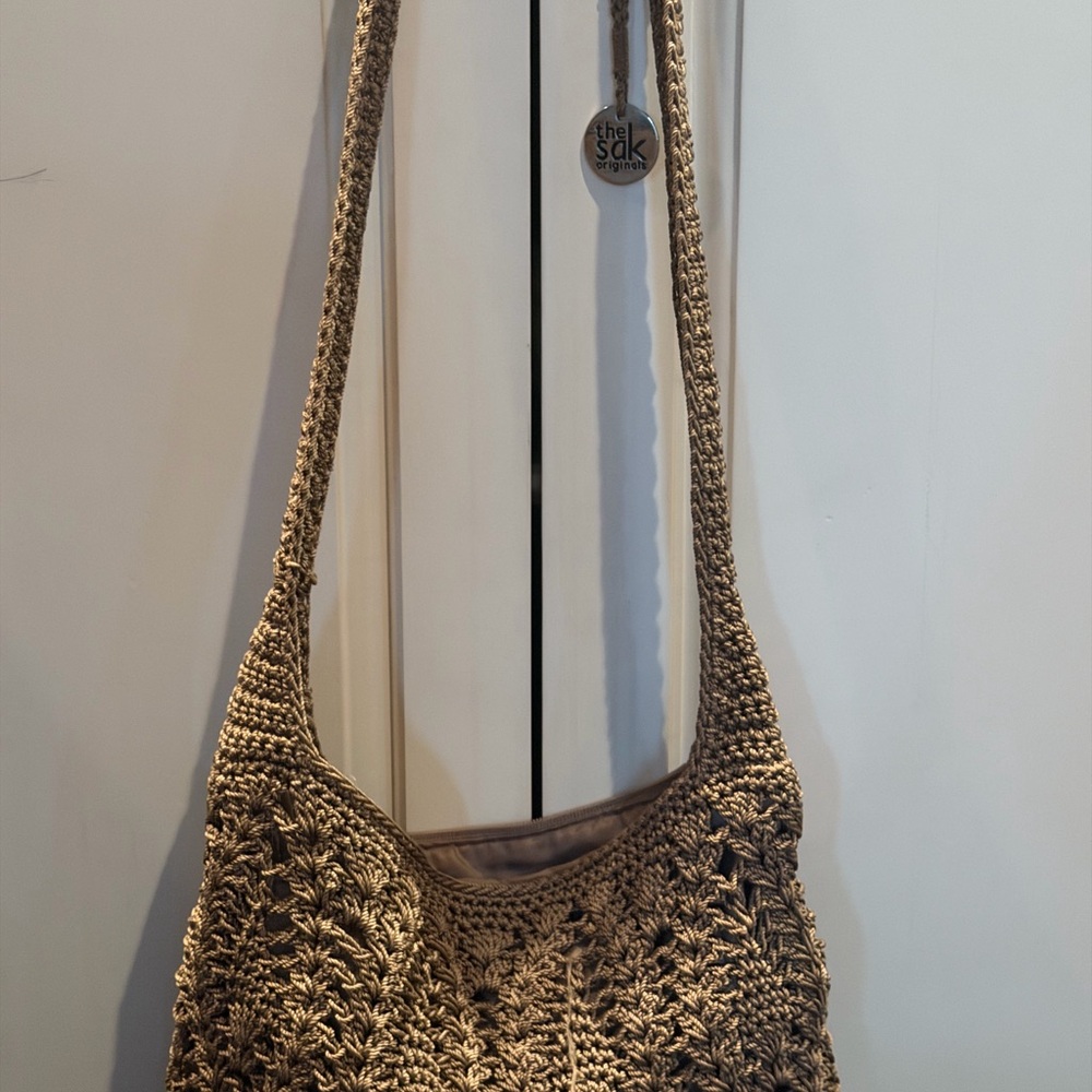 The Sak Crochet Woven Shoulder Bag in Tan